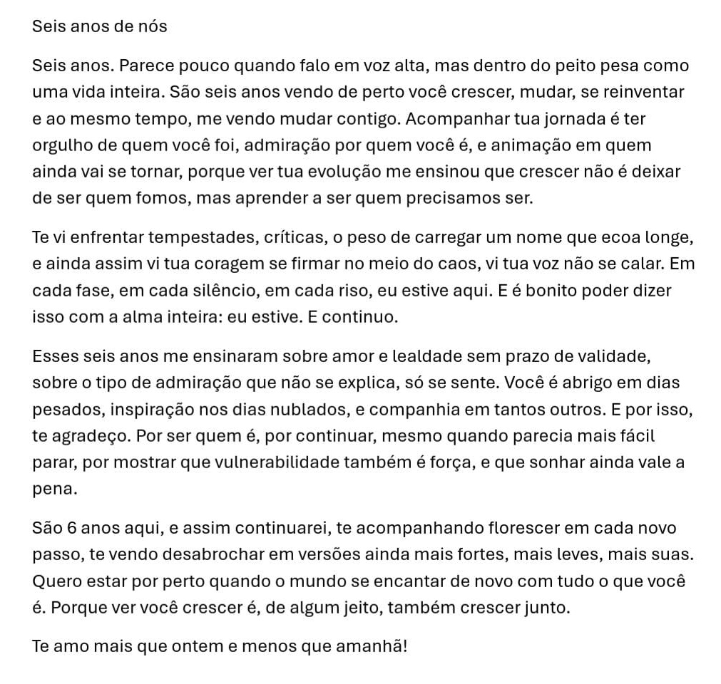 crazyforlipe's tweet photo. 15/11 - seis anos de fc!

são 10 anos sendo fã e agora 6 tendo o privilégio de te ver florescer ainda mais de pertinho! 

escrevi pra ti mesmo sabendo que nem todas as palavras do mundo se fariam suficientes pra falar de você.

te amo hoje, amanhã e sempre! @felipeneto 🤍 https://t.co/HM09e2r7kF