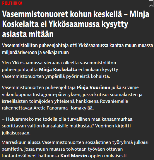 Tälle Ylen perseilylle on saatava loppu.

Yle on täysin politisoitunut laitos, jolla on valtava verorahoin kustannettu budjetti.

On täysin absurdia, että kaikkien suomalaisten on tuettava verorahoillaan vasemmistolaista propagandaa.

#DefundYLE
