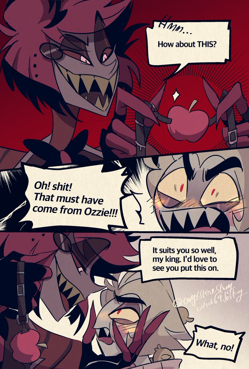 TonyxsteveStony's tweet photo. I wonder why Ozzie presents Luci with that apple gag...is he so loud in bed canon?😏.  #radioapple

the bgm for this comic is Luci' intro (1 hour ver.)🫣 https://t.co/khaK8eEGYt