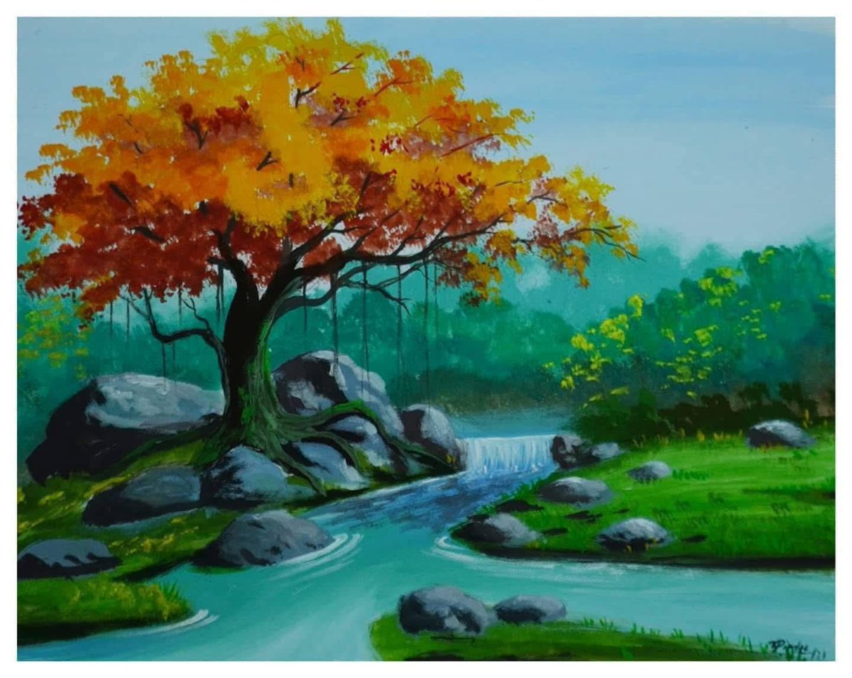 Aleenart5's tweet image. A few of my poster colour paintings 
#art #landscape #tree #postercolorpainting