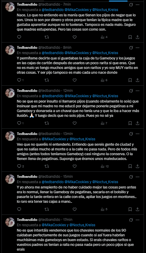 En el instituto me hacían bullying, y uno de los motivos era por la ropa que llevaba de mercadillo, una sudadera en la que ponía "Odidos". Pero ahora de pronto yo soy la pija por conservar mis juegos y consolas en buen estado. Es que te tienes que reír.