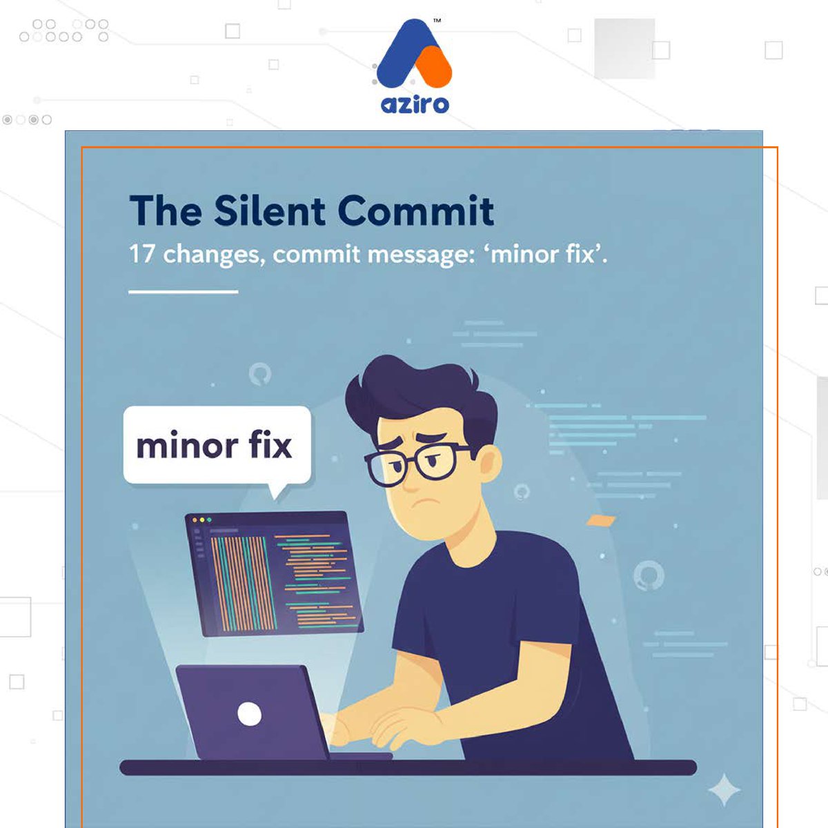 AziroTech's tweet image. Behind every great product…

lies at least one “minor fix” commit that wasn’t so minor.

Swipe through the types of commits that live rent-free in every engineer’s memory.

#TechCulture #EngineeringHumor #DevLife #StackSaturdays #TheUnfilteredEngineer #AziroTech #Aziro