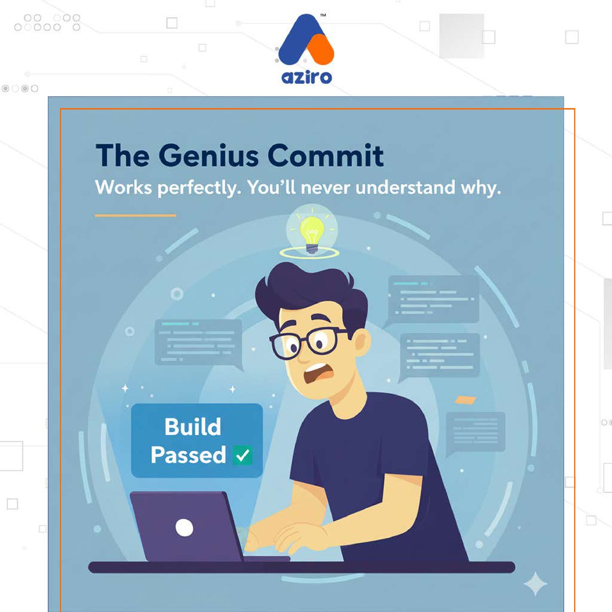 AziroTech's tweet image. Behind every great product…

lies at least one “minor fix” commit that wasn’t so minor.

Swipe through the types of commits that live rent-free in every engineer’s memory.

#TechCulture #EngineeringHumor #DevLife #StackSaturdays #TheUnfilteredEngineer #AziroTech #Aziro