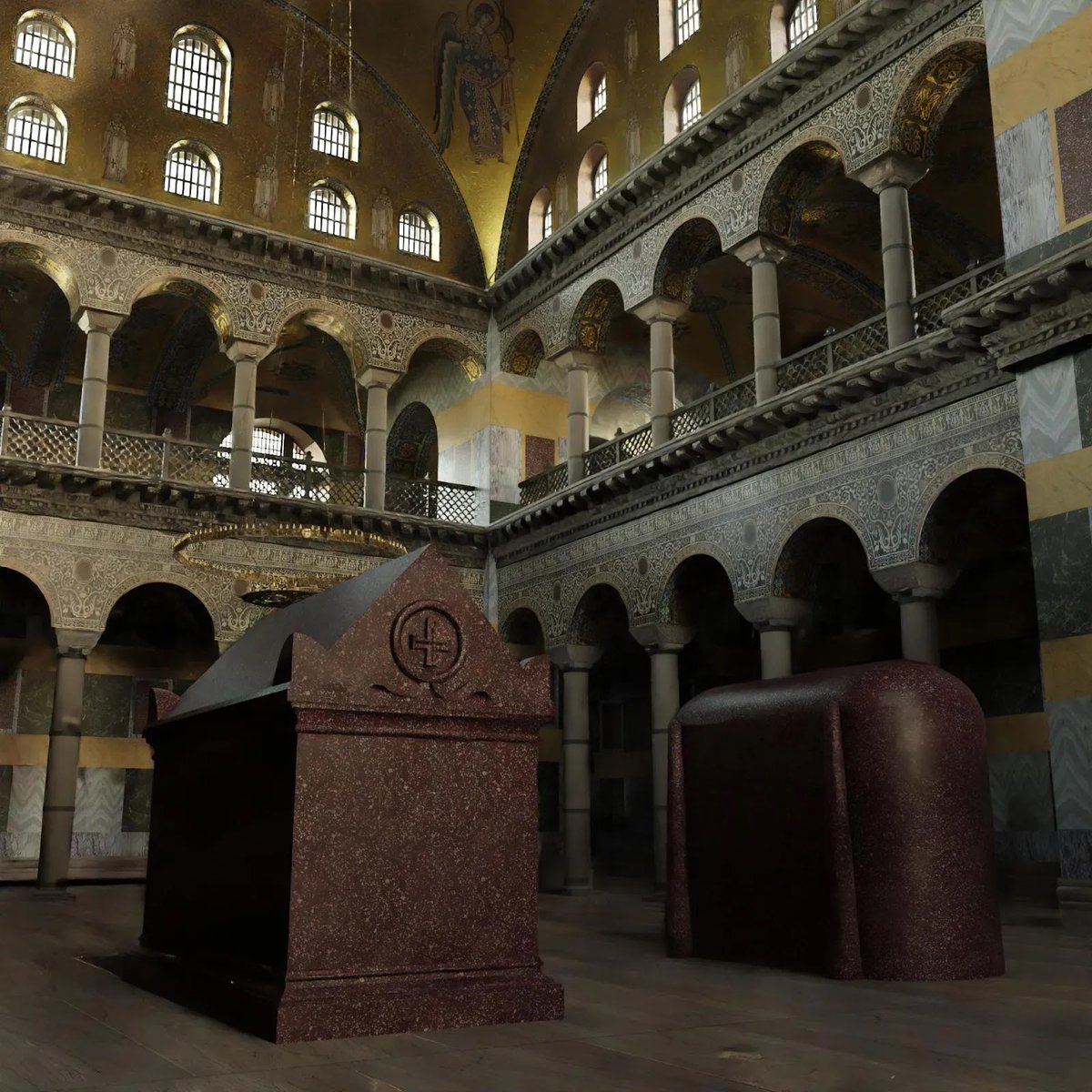 HeraldOfRome's tweet image. A reconstruction of the Church of the Holy Apostles in Constantinople.

It was built in the mid 6th century under emperor Justinian I, and later renovated and likely expanded in the 9th century under emperor Basil I.