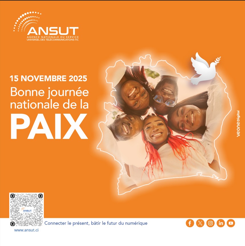 🕊️ 15 NOVEMBRE – JOURNÉE NATIONALE DE LA PAIX

En cette Journée nationale de la paix, l’ANSUT réaffirme son attachement aux valeurs de paix, de solidarité et de vivre-ensemble.

La paix est le fondement de tout développement durable et de toute innovation. Elle inspire nos