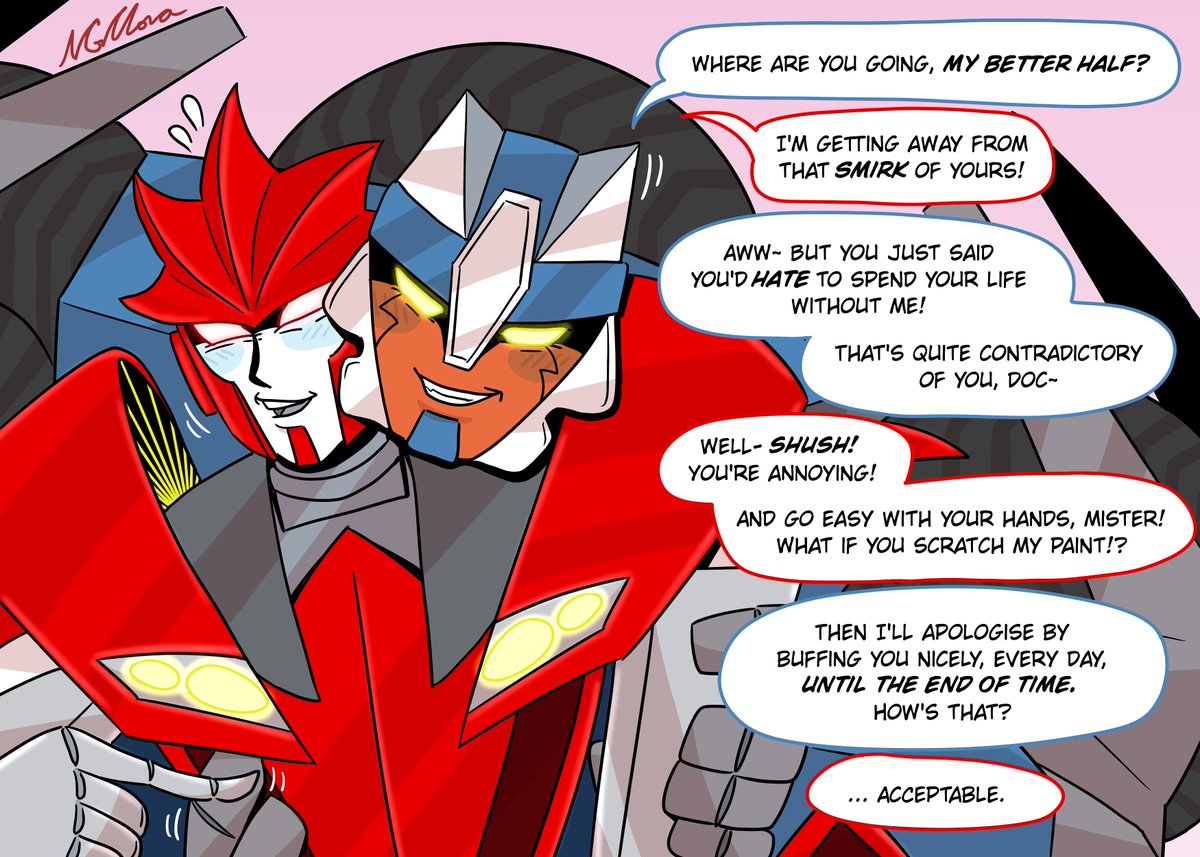 Flora88Ng's tweet image. #knockout #breakdown #kobd #bdko #maccadam
&quot;If you want something done right, you should do it yourself!&quot;
So, I drew robots flirting!
(This is my first time drawing #Transformers fanart, and it&apos;s HARD! I spent hours trying to figure out how KO&apos;s helm works😫)