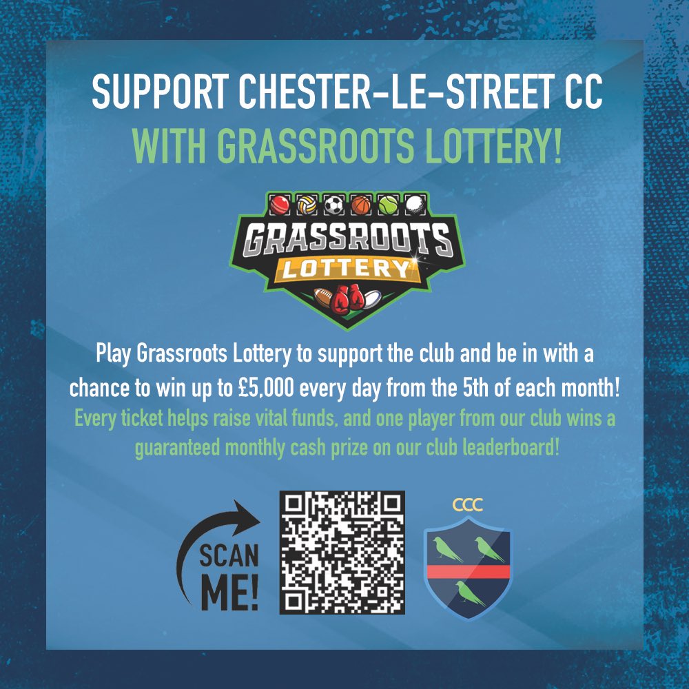 clscricketclub's tweet image. 🎟️ Support CLS CC for just £5 a month with the Grassroots Lottery! 🎉

🙌🏻 You’ll be helping raise vital club funds and be in with a daily chance to win up to £5,000. 

🏆 One CLS CC supporter is guaranteed a monthly cash prize too! 

Play here 👉 play.grassrootslottery.co.uk/chesterlestree…