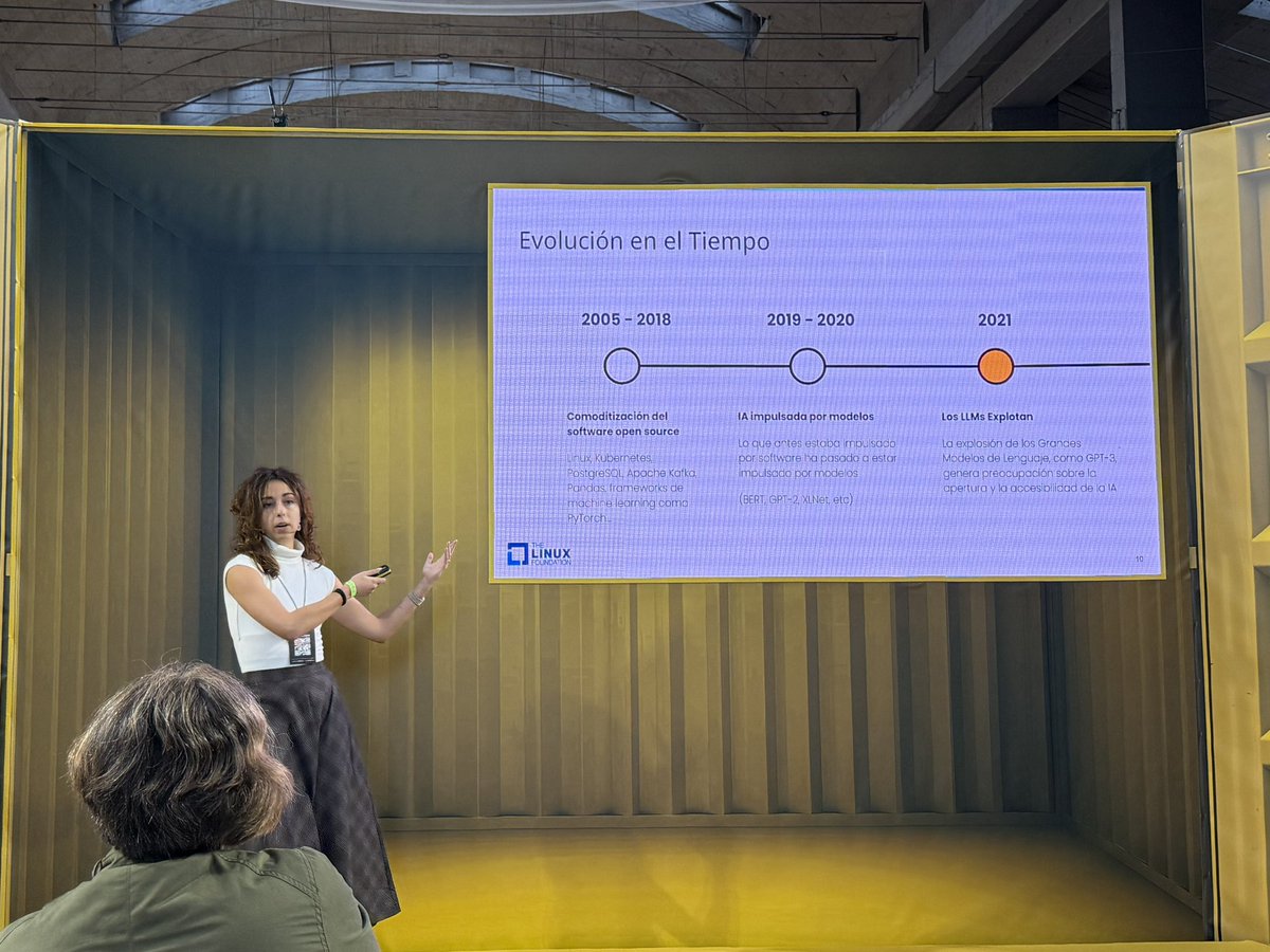 ajolo's tweet image. En @nerdearla 🇪🇸 @anajsana95 de @linuxfoundation hablando sobre la evolución de la IA
