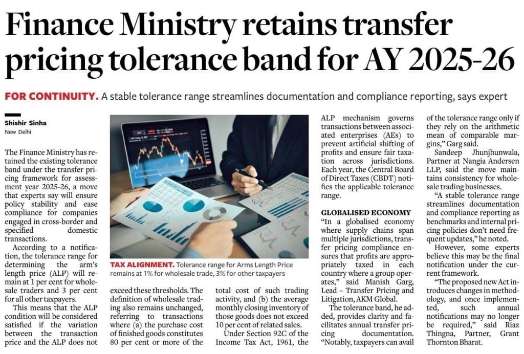GrantThorntonIN's tweet image. Finance Ministry retains tolerance band for arm’s length price under #TransferPricing for AY 2025-26. Riaz Thingna, Partner, #GTBharat, notes #DirectTaxCode may remove need for annual notifications.

Read the @businessline article: brnw.ch/21wXvXC
