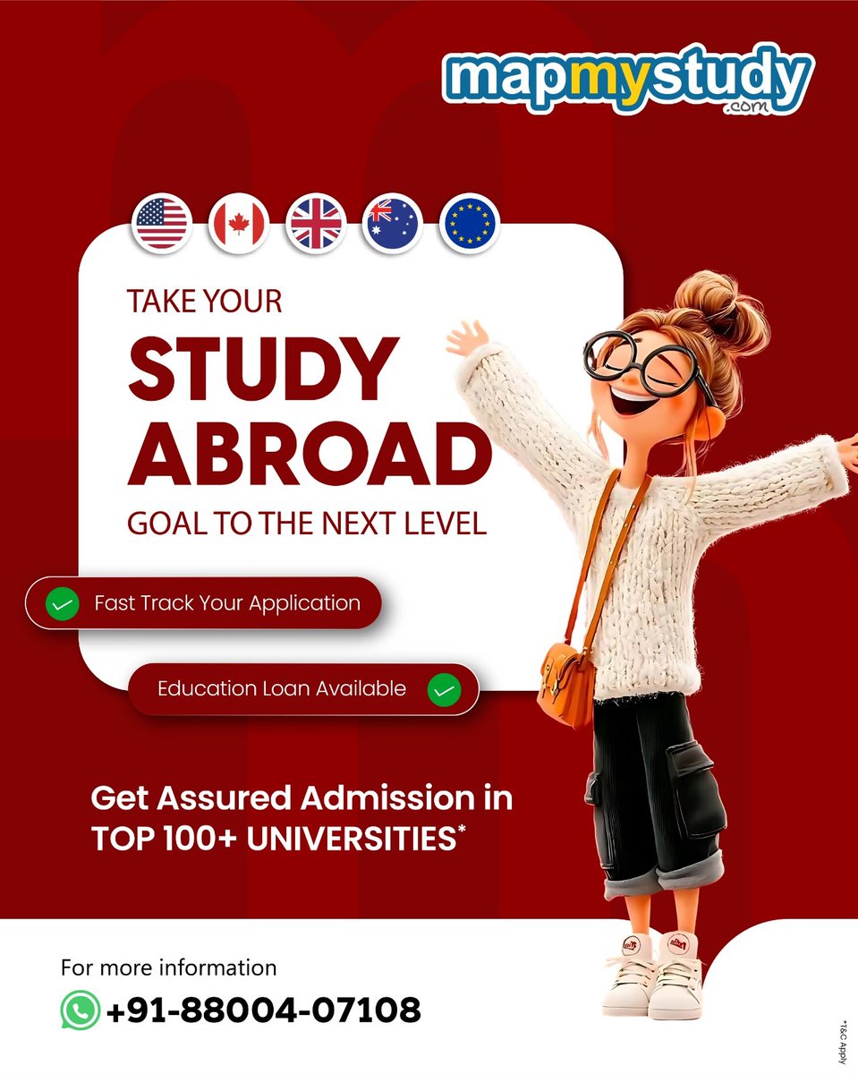 MapMyStudy's tweet image. Your Study Abroad Dream Starts Here!

🎓 Fast-track your application with MapMyStudy and secure admission in Top 100+ Global Universities across the USA, Canada, UK, Australia &amp;amp; Europe.

📞 WhatsApp: +91-88004-07108
#StudyAbroad #MapMyStudy