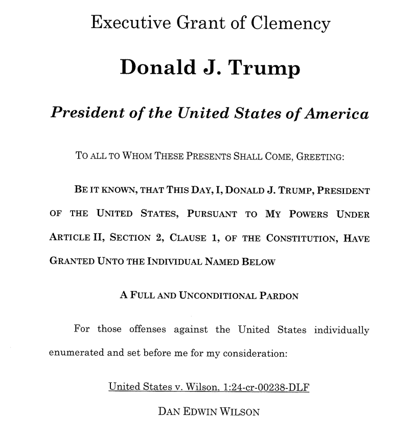 kyledcheney's tweet image. NEWS: President Trump has issued a *second* pardon for Jan. 6 defendant Dan Wilson.

Wilson, a militia member,  remained in prison on a firearms conviction unrelated to the Capitol attack.  But Trump&apos;s new pardon explicitly covers the gun charges. politico.com/news/2025/11/1…