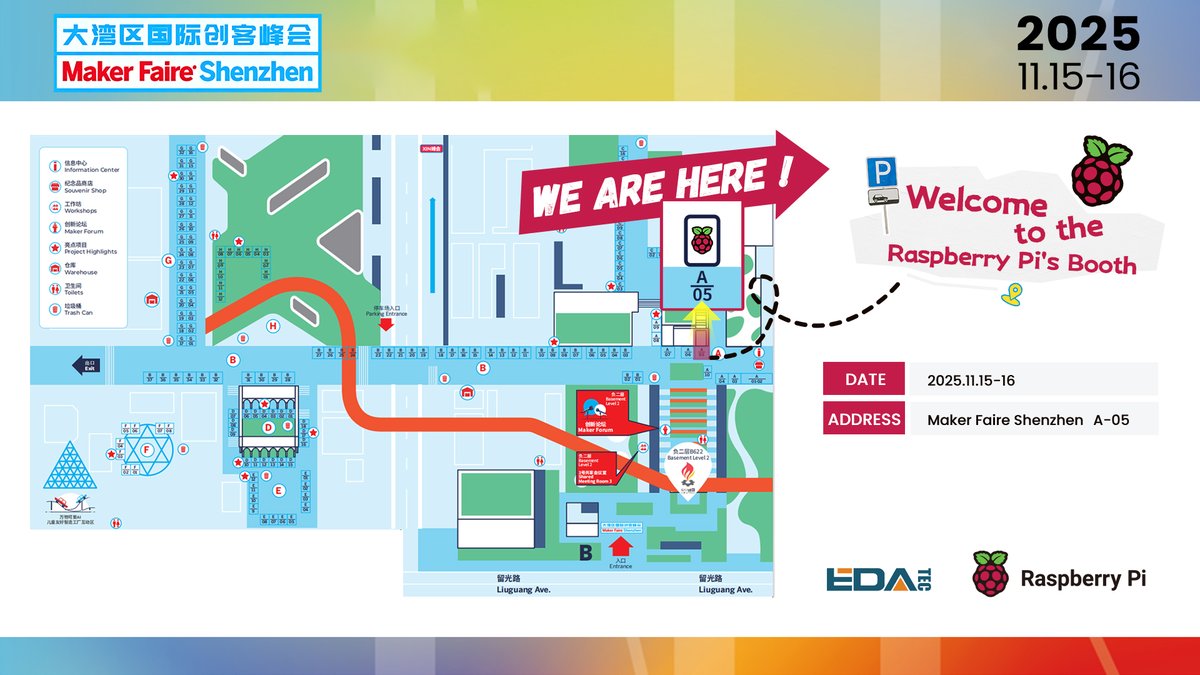 EDATEC_Offical's tweet image. 🚀 Live Now! EDATEC x @Raspberry_Pi Are At Maker Faire Shenzhen 2025!​

We’re here at Shenzhen’s biggest maker event (Nov 15-16)—and we want YOU to visit us! EDATEC and Raspberry Pi are joining forces at Booth A05 to bring open computing innovation right to your fingertips.