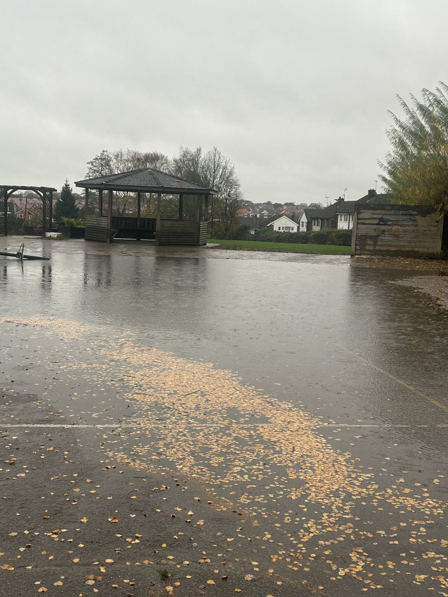 The site manager and I decided we needed to tackle the blocked soak away before the rain came in at the end of the week. 1st photo clearing it and all that water ran away creating a water free playground. 

2nd photo is 2 days later with a cleared drain. Gutted.