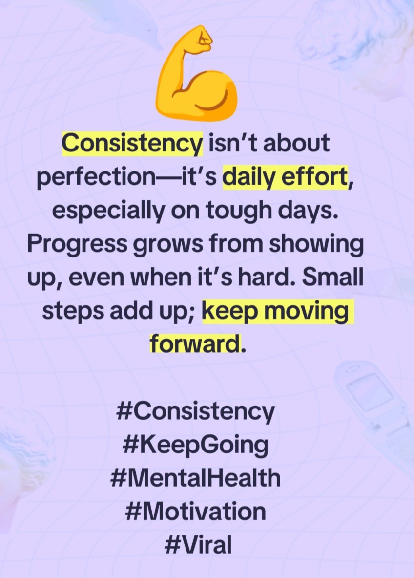 CitiesTraveller's tweet image. Consistency isn’t about perfection—it’s daily effort, especially on tough days. Progress grows from showing up, even when it’s hard. Small steps add up; keep moving forward.
#Consistency #KeepGoing #MentalHealth #Motivation #ProgressNotPerfection