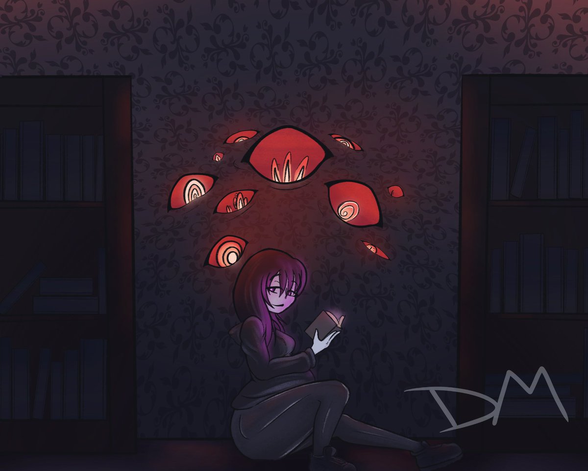 A late night at the library

Redrew an old doodle I made back in college of me reading a book in a haunted library.