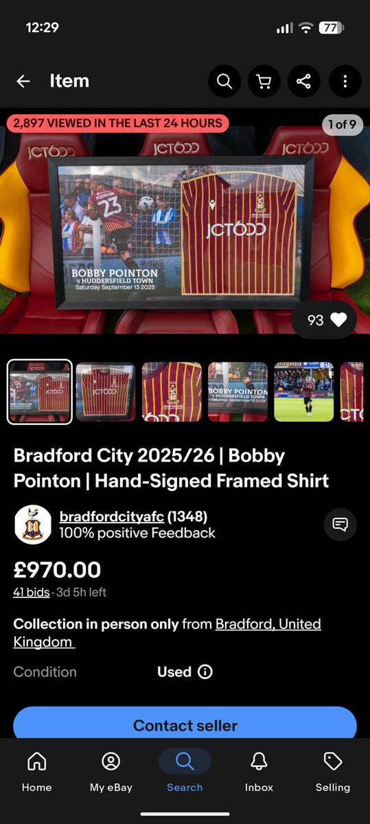 Skylaxes's tweet image. Fucking hell, have you seen how much people are bidding for the signed Pointon shirt from the Huddersfield game? More money than sense #bcafc