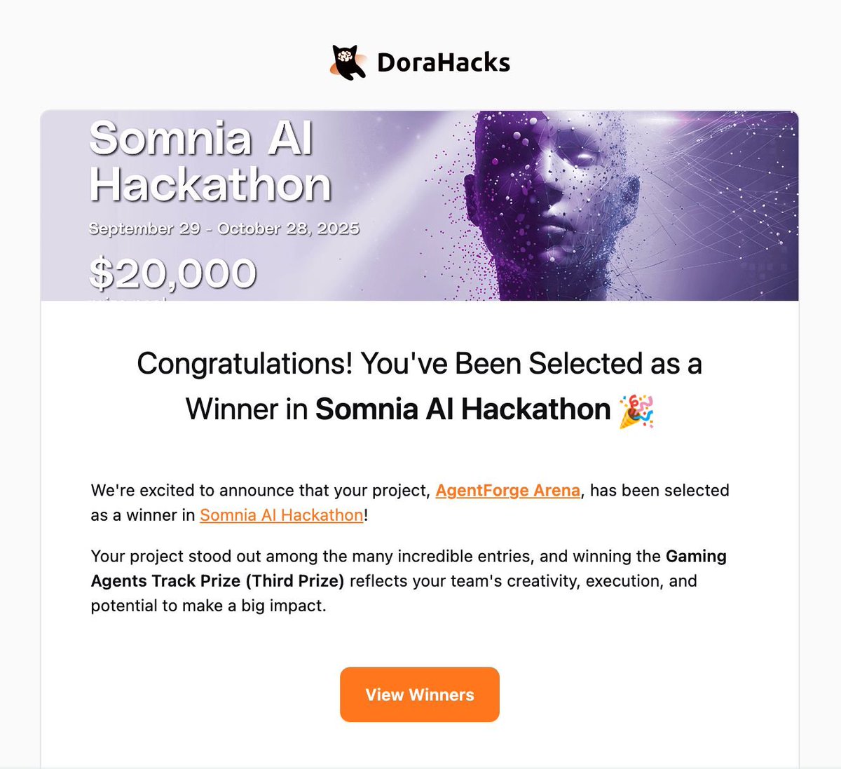 0xshreyaas's tweet image. AgentForge Arena just won 3rd Prize ($1000) at the @Somnia_Network  AI Hackathon. Built an on-chain evolution loop where AI agents mint genomes, sign decisions with ECDSA, and mutate in Solidity. Somnia’s speed made it all possible. Grateful for Web3. ⚡🧬