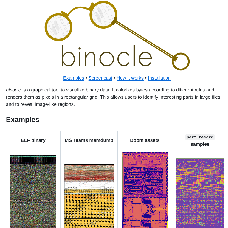 tom_doerr's tweet image. Visualizes binary data as colorized pixels