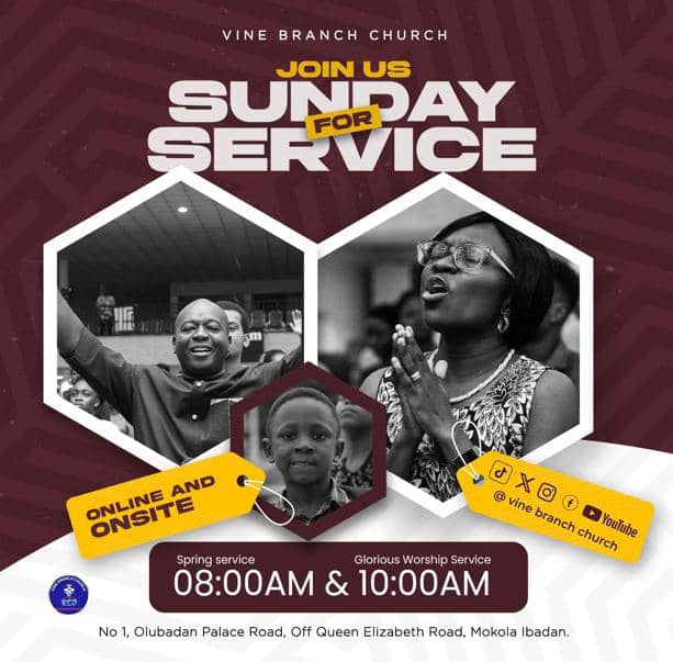 VBCmokola's tweet image. Special Invitation! 

Come worship with us this Sunday at Vine Branch Church, Mokola!

8:00 AM &amp;amp;  10:00 AM  Services for everyone: those celebrating 2025 victories and those expecting.

No matter your age, background, or story, you belong here!