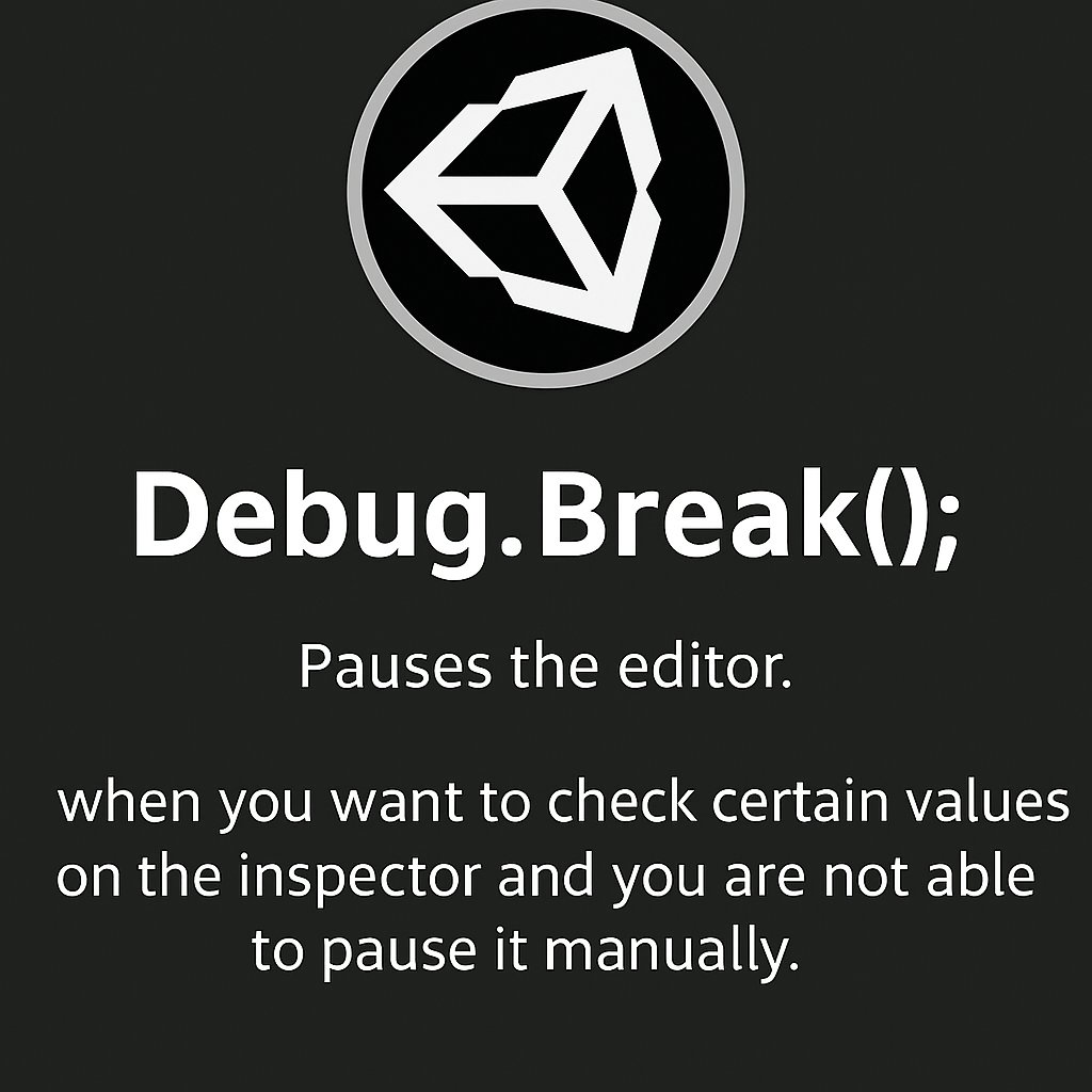 Ibloch78's tweet image. Unity Tip #1 – Debug.Break()
Need to inspect values but can’t pause the game manually?
Use Debug.Break(); to instantly pause the Editor and check everything easily. ⚡

#UnityTips #GameDev #Unity3D #IndieDev #CodingTips #MadeWithUnity