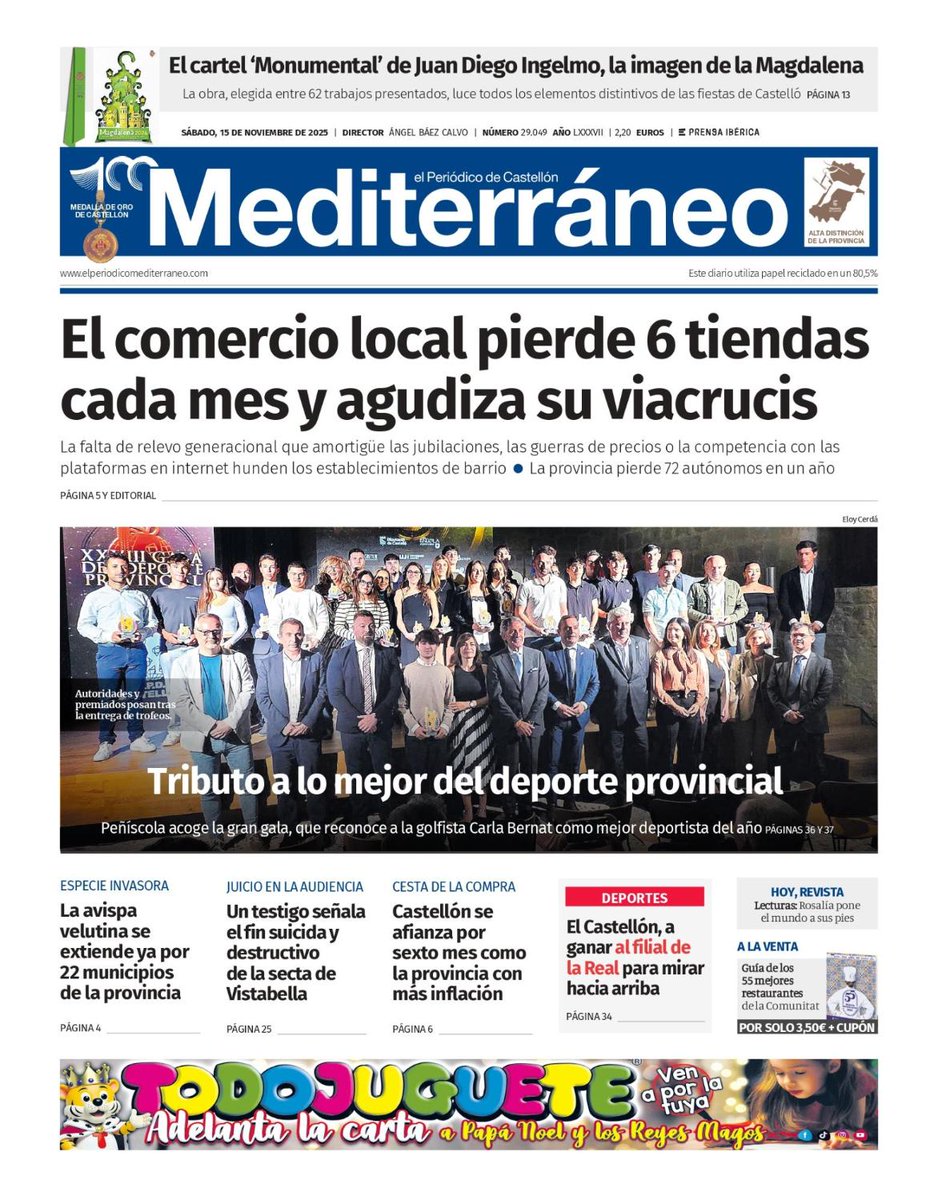 ximogorriz's tweet image. Hoy sábado 15 de noviembre en las #portadasdeCastellón, #comercio #viacrucis #LogistiCS @AjuntCastello @APDCS #deporte #CarlaBernat #Magdalena2026 #avispas #tribunales #inflación @CDCastellon @portcastello @EvaAlconUJI @UJIuniversitat @Ryanair_ES @Aerocastello @J_Benlloch y más