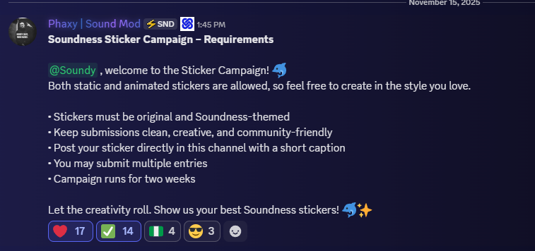 0xdhyzal's tweet photo. Unleash your creativity with Soundness stickers!
Clean, fun, and techy — made for our community 🐬
@TheHubKeeper @AWendy12947 @FundsHustler @SoundnessLabs

#Soundness #StickerCampaign https://t.co/Yul82TJ0Ch