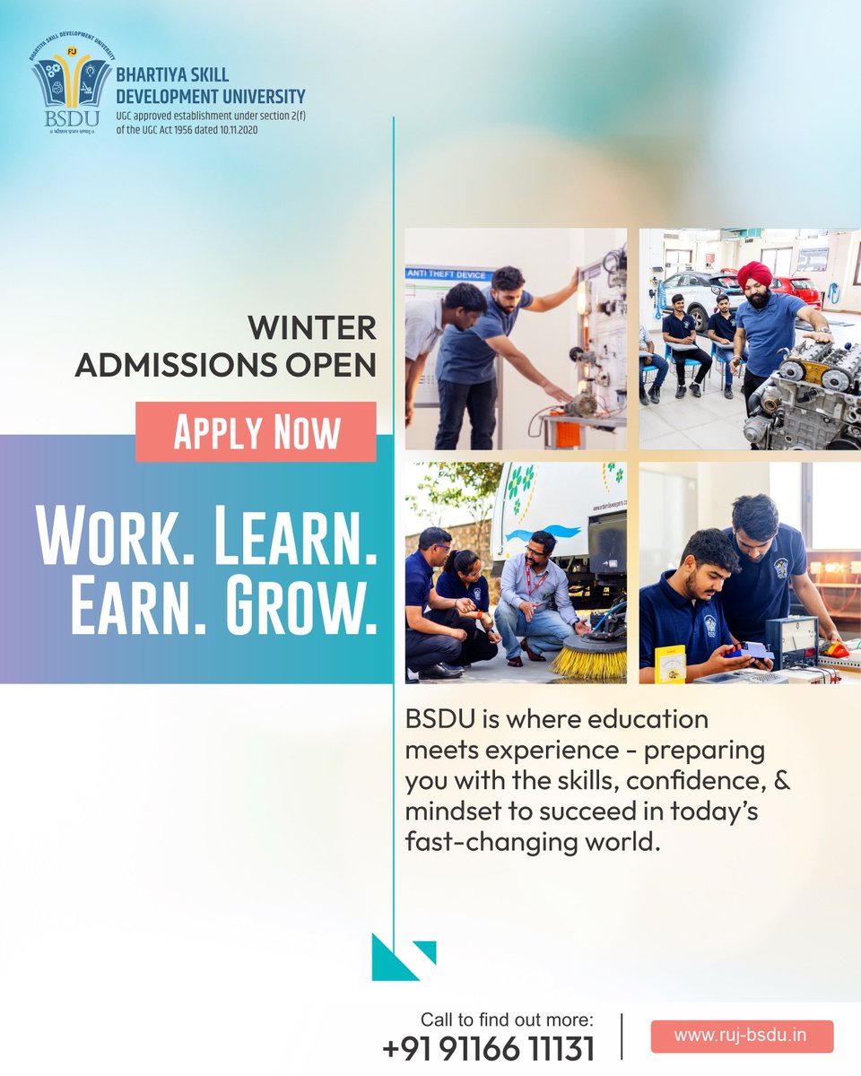 Our skill-based programs prepare you to thrive in today’s fast-changing world with confidence, capability, and career clarity.

📞 Call now: 91166 11131
🔗 Apply Now: ruj-bsdu.in

#BSDUJaipur #Bvoc #BSDUSkills #nextGeneration #SkillDevelopment