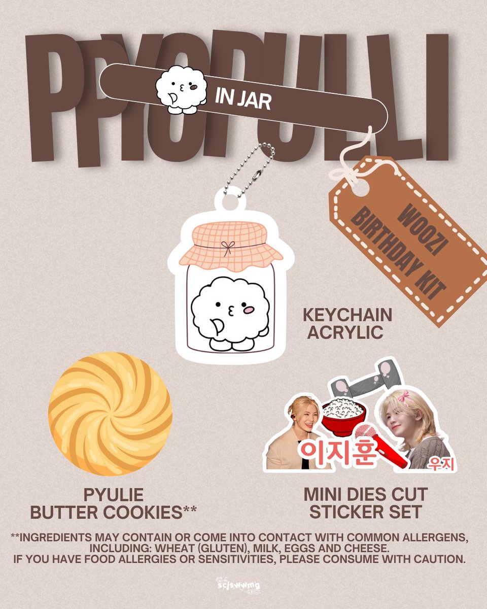 scjswwmg's tweet image. [PPYOPULLI IN JAR]

Woozi’s Birthday Kit ☺️

to celebrate wz’ birthday, i’d like to share this kit for carat especially woozidan!

note:
- LIMITED ITEM!
- Detail on poster, pls read carefully.
- First 5 people will get special keychain.

good luck 🥕💎