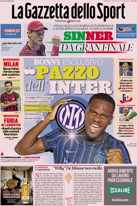 Front Page La Gazzetta dello Sport, Saturday 15 November 2025