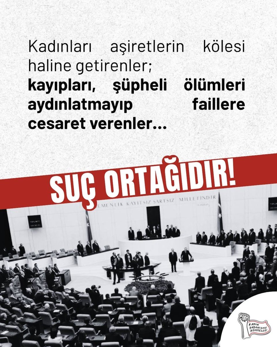 ▪️Kadınları aşiretlerin kölesi haline getirenler;

▪️Kayıpları, şüpheli ölümleri aydınlatmayıp faillere cesaret verenler suç ortağıdır.

Şiddet iktidarınızdır! #suçlusunuz
