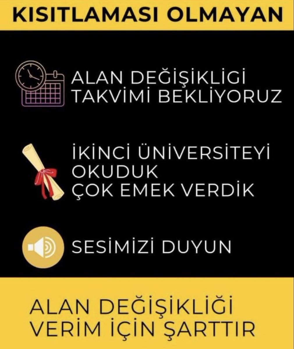 <a href="/ogretmenx/">ÖğretmenX.com</a> <a href="/tcmeb/">Millî Eğitim Bakanlığı</a> <a href="/Yusuf__Tekin/">Yusuf Tekin</a> @mebalandgskligi Sayın Bakanım, alan değişikliği bekleyen öğretmenler, öğretmenler günü müjdesi olarak, kısıtlamasız alan değişikliği duyurusu bekliyor. <a href="/Yusuf__Tekin/">Yusuf Tekin</a> <a href="/_aliyalcin_/">Ali YALÇIN</a> <a href="/cftcblnt/">Bülent ÇİFTCİ</a> <a href="/edipuzen/">Edip Üzen</a> <a href="/TalipGeylan06/">Talip Geylan</a> <a href="/talatyavuz29/">Talat YAVUZ</a>