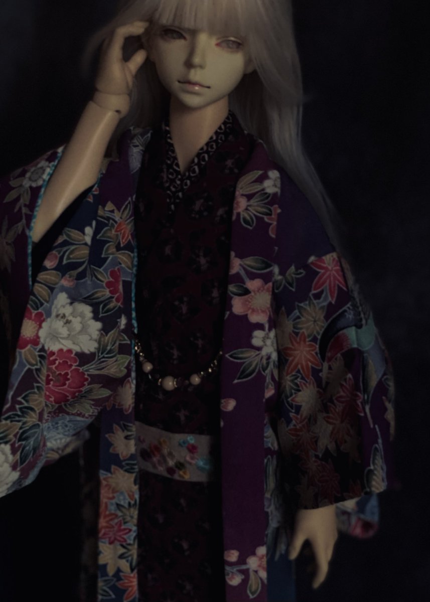 【参考画像】　ドール　着物候補 ドールで着物の日 気づいたら陽が落ちてた😭 葡萄色のコーディネートと