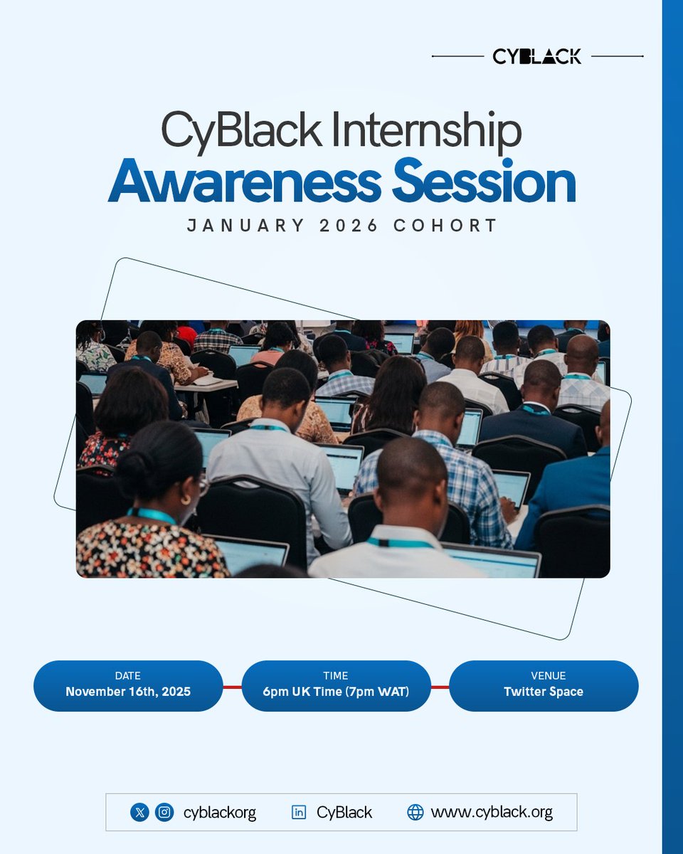 Cyblackorg's tweet image. CyBlack internship application update!📣

Are you interested in the CyBlack internship?

We are having an awareness session for the CyBlack internship application (January cohort) tomorrow 16th November.

Click the link below to set a reminder now.

x.com/i/spaces/1mnGe…