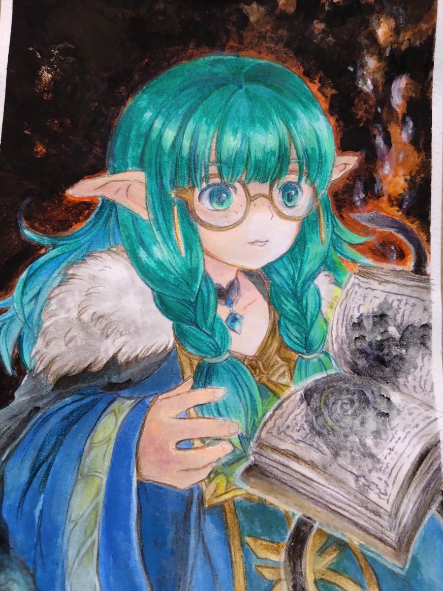 描いたら出ませんかー？！ないつもの願掛けです。魔術師エルヴィン
#ウィズダフネ　#水彩　#アナログ絵