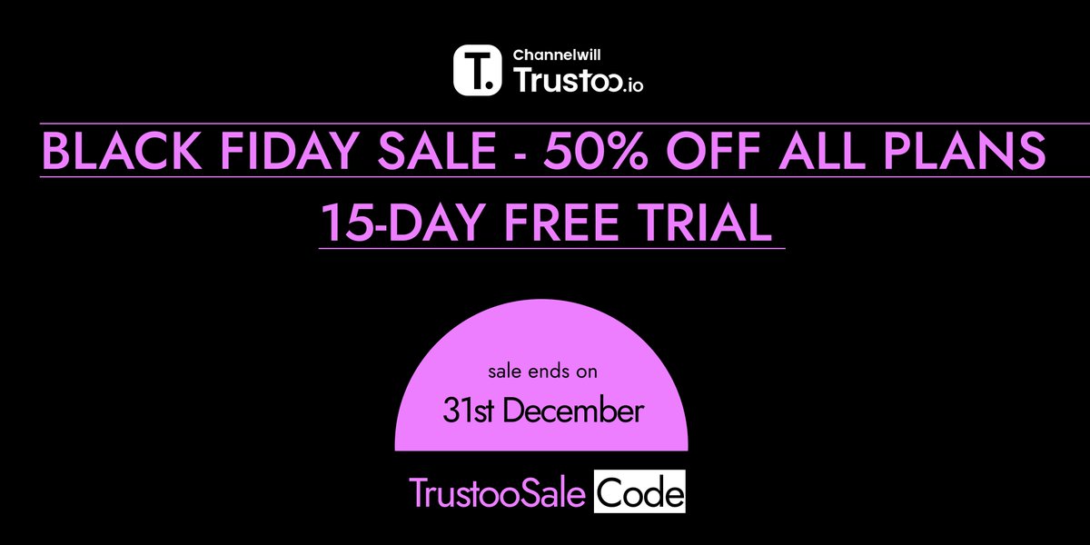 gempages's tweet image. 𝗨𝗻𝗹𝗼𝗰𝗸 𝗧𝗿𝘂𝘀𝘁𝗼𝗼’𝘀 𝗕𝗲𝘀𝘁 𝗕𝗹𝗮𝗰𝗸 𝗙𝗿𝗶𝗱𝗮𝘆 𝗗𝗲𝗮𝗹

Claim your deals now: gempages.co/bfcm25-trustoo… 

This Black Friday, Trustoo offering an exclusive 40% discount + a 15-day FREE trial for First-time users to help you build social proof and turn visitors to…