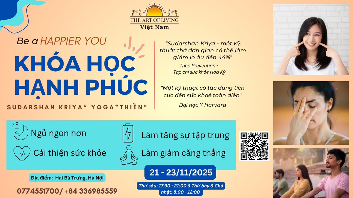 SwarupChattrjee's tweet image. The Happiness Program is coming to Hanoi, Vietnam! If you know anyone who could benefit, kindly refer them. This is one of the most beautiful programs designed to reduce stress and depression, while bringing more joy and inner peace.

#HappinessProgram #Hanoi #Vietnam