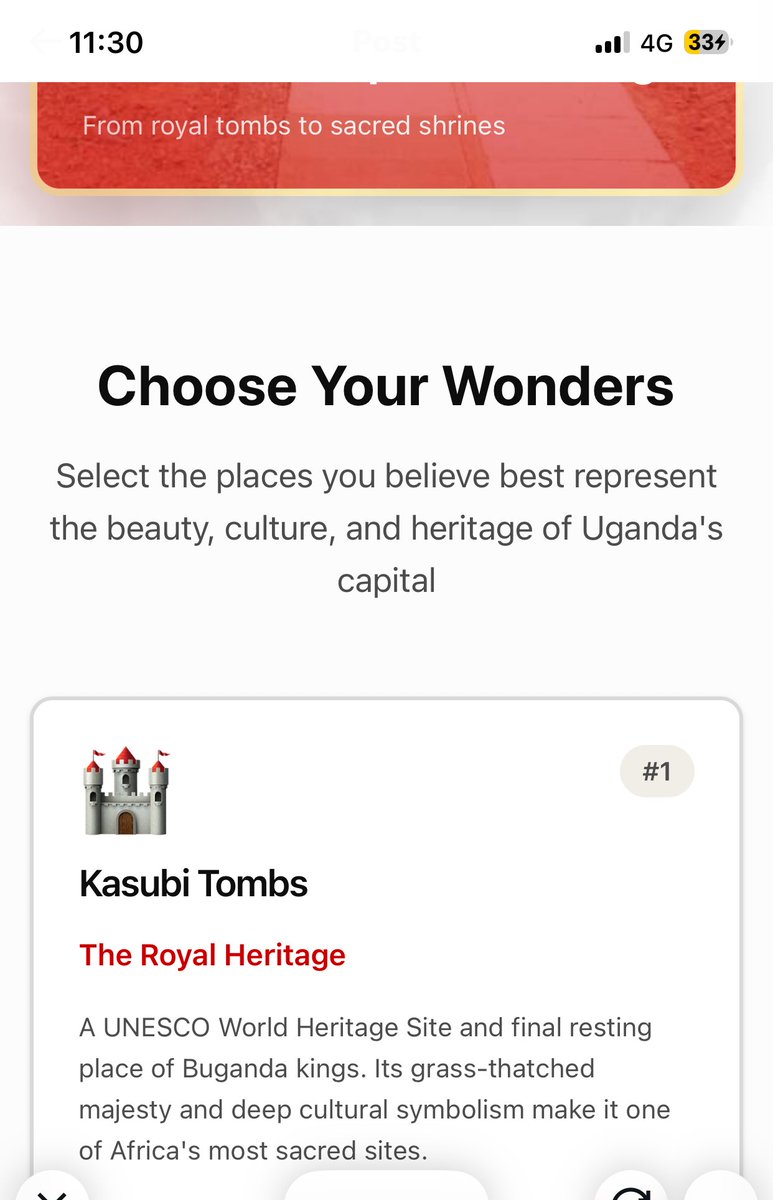 HarveyAllanJr's tweet image. The Good news is…@KasubiTombs is leading in this contest. Now we need you to help the rest of @TourBugandaUG sites pull up &amp;amp; join Kasubi in the top ranks. Think of it as encouraging all your children to pass exams, not only the firstborn. Let’s do it 👉🏽 ekkula.ateiug.org/seven-wonders
