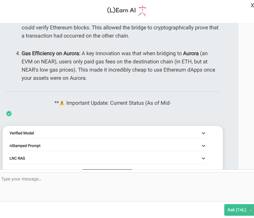 thosonle's tweet photo. Studying with Verifiable and responsible AI  is the future of learning. Already live at @LearnNEAR 📷. Now with my very own prompt and settings. https://t.co/f6whdMTKHg