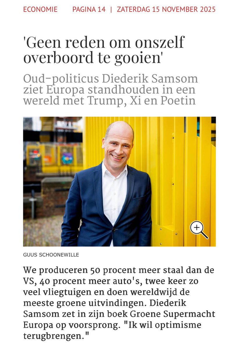 Economisch ‘genie’ Samsom doet net alsof zijn beleid succesvol is. Ondertussen wordt de achterstand van de EU-industrie op de Amerikaanse en Chineze industrie met de dag groter. Dat er nog een aantal parels over zijn gebleven is niet dankzij de Green Deal, maar ondanks de Green