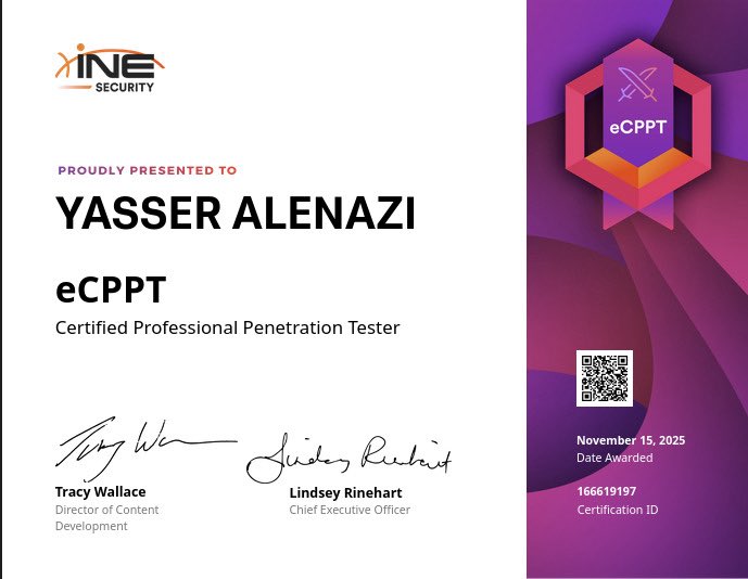 firfox20's tweet image. الحمدلله 👀
Happy to announce that I finally passed   #eCPPTv3  🤛🏻 and got certified 
Thank you @ine
