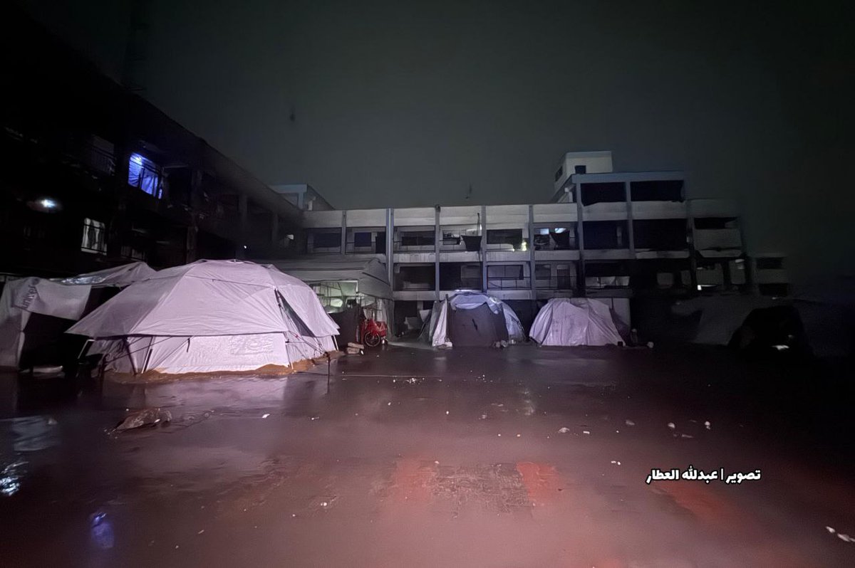 MEDIA DON'T TALK ABOUT THIS!!!  Dozens of displaced people are now in the street under heavy rain in Gaza.  Rainwater continues to inundate the tents of displaced families across Gaza.
