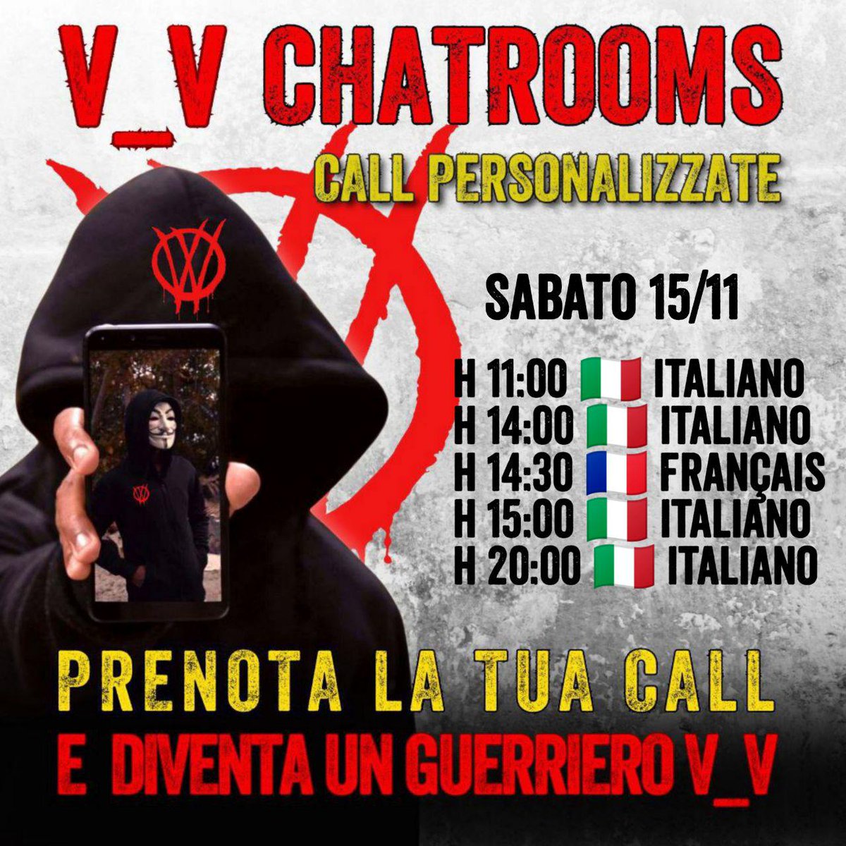 PARLA CON GUERRIERO  #V_V  CHE TI SPIEGA PERCHÈ LOTTIAMO E COSA FARE PER LOTTARE ANCHE TU

OGGI
Sabato  #15novembre

h 11:00 🇮🇹 Italiano
h 14:00 🇮🇹 Italiano 
h 14:30 🇫🇷 Français 
h 15:00 🇮🇹 Italiano 
h 20:00 🇮🇹 Italiano

t.me/+RpSTxOYoq2Q0Z…