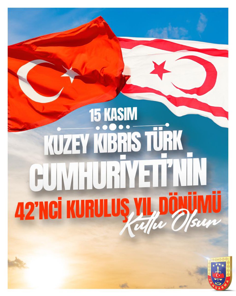 Kuzey Kıbrıs Türk Cumhuriyeti'nin kuruluş yıl dönümü kutlu olsun.

Bu uğurda hayatını kaybeden aziz Şehitlerimizi rahmet ve minnetle anıyor, kahraman Gazilerimizi saygıyla yâd ediyoruz.
🗓️15 Kasım 1983