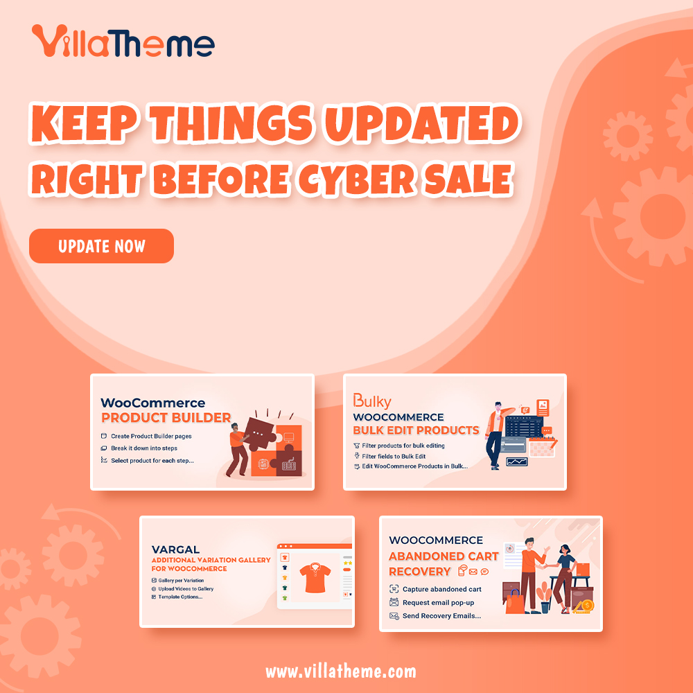 ⚙️ Keep Your Store Updated Before the Cyber Sale!
We’ve rolled out fresh plugin updates to help your WooCommerce store run smoother, faster, and more reliably during the peak shopping rush 👉👉👉villatheme.com/keep-things-up…

Make sure your site is ready!