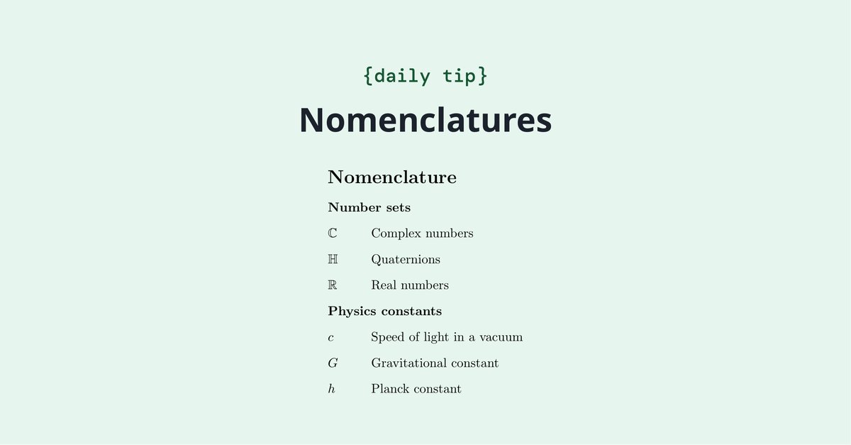 overleaf's tweet image. Lists of abbreviations and symbols are common in many scientific documents. LaTeX can help you create and customize these lists. Check it out. overleaf.com/learn/latex/No…