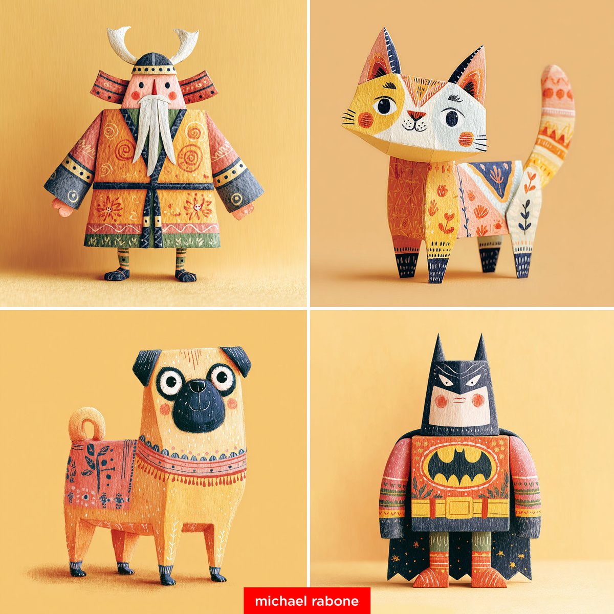 New Style --sref 419519381
Whimsy Textured Storybook Paint

1. This is a flat style
2. You can make it 3D
3. Add 'geometric paper sculpture'
4. Here's a prompt example

Geometric Paper Pug Sculpture --ar 1:1 --raw --sref 419519381 --sw 100 --stylize 300 --v 7

See 2 comments 😀