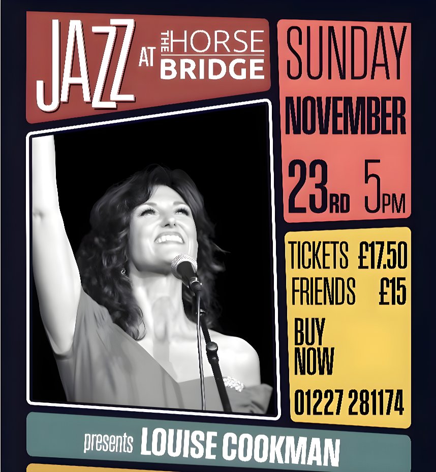 Join us for a fabulous evening of Jazz! Louise Cookman, legendary vocalist performs here on Sunday 23 November at 5pm. Tickets £17.50 (£15 for friends). Book now: thehorsebridge.org.uk/jazz or call 01227 281174 #LiveJazz