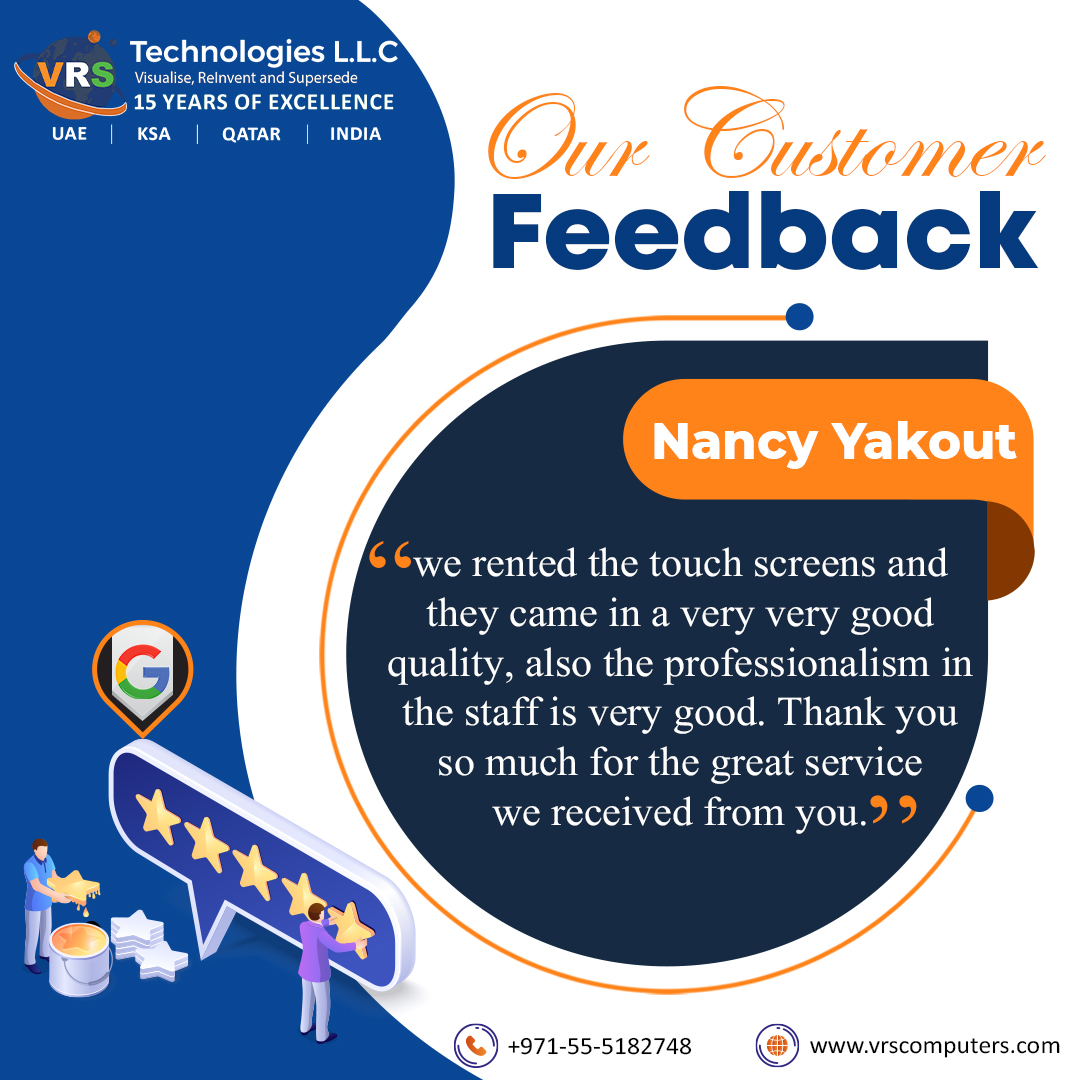 vrstechnologies's tweet image. Thanks to Nancy Yokout for the great feedback! 🙏At #VRSTechnologiesLLC, we’re all about reliable touch screens and service that speaks for itself. ⚡🖥️
#CustomerReview #ClientFeedback #vrstechnologiesllc #vrstechnologies #dubai #uae #HappyCustomer