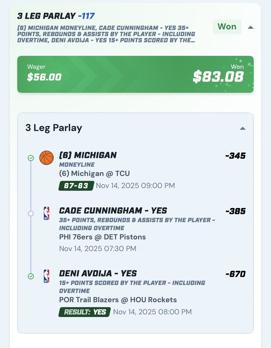 Day 1 ✅ 
Cade Cunningham was voided pre-game.  
Day 2 otw!