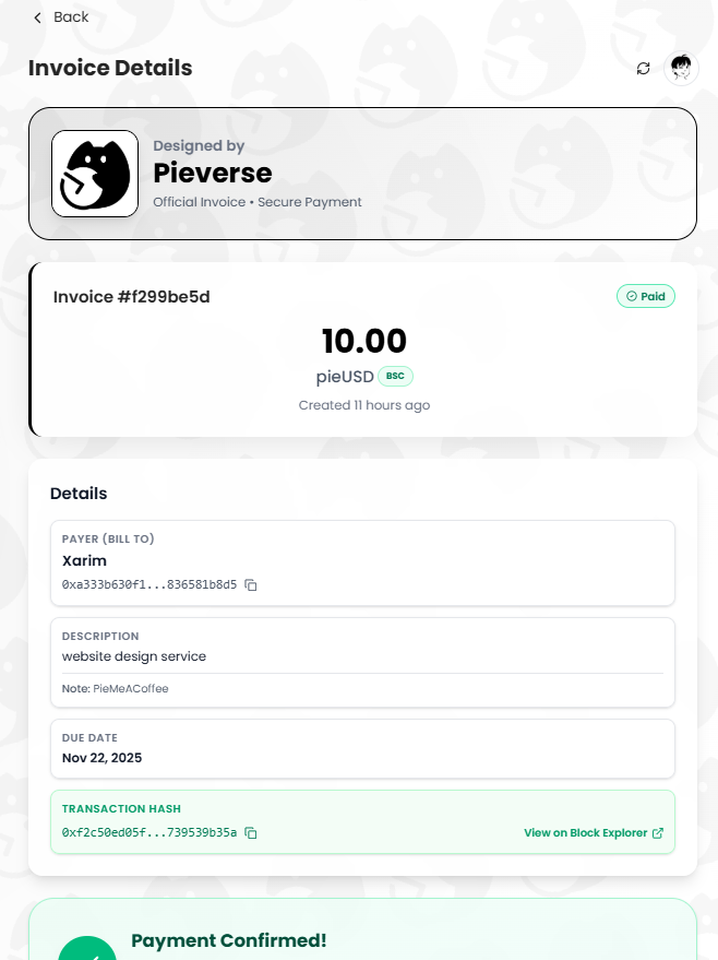 Xarim80's tweet photo. Here's My First Payment Receipt for @pieverse_io Airdrop.    

#Pieverse #PieMeACoffee #x402 https://t.co/GzxOJOiicW